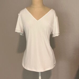 Calvin Klein White Flutter-sleeve V-Neck Top
